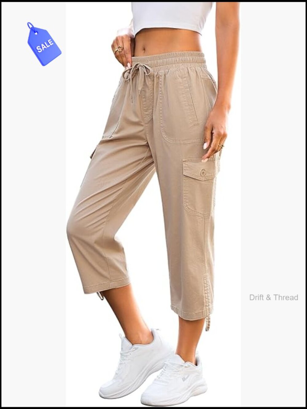 Capri Cargo Pants for Women Drawstring Elastic Waist Lightweight Hiking 6